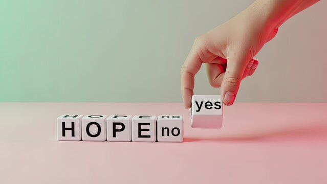 Hand Selecting Yes Block Among Hope No Cubes Decision Making Concept