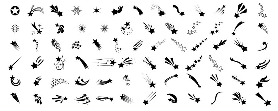 Hand drawn shooting star doodle silhouette sparkle element whimsical star collection