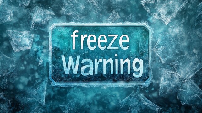 Freeze warning sign alerting to low temperatures and potential frost danger outdoors.