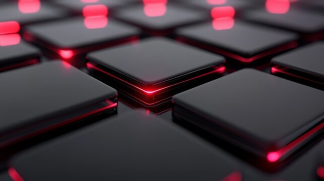 Close up computer keyboard illuminated by vibrant red backlighting ergonomic design typing experience.
