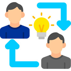 Two people connected by arrows and light bulb Icon