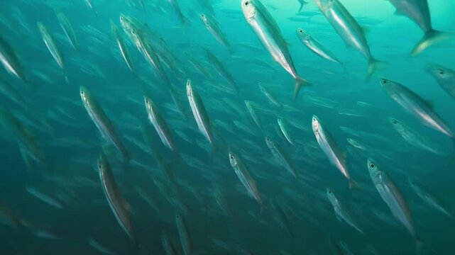 school of silver fish swimming in ocean water