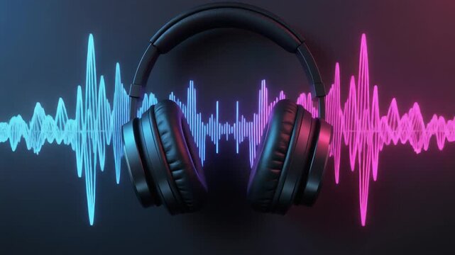 4K video of colorful sound wave and headphones