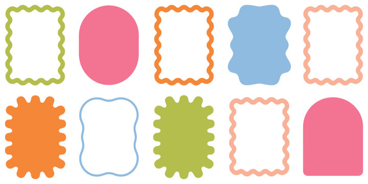 Retro Wavy Edge Frame Set - Professional Vector Illustration of Zig Zag and Scalloped Border Shapes for Creative Graphic Design