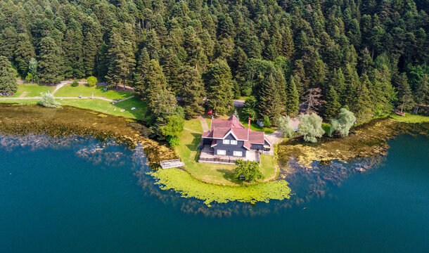 Travel Concept photo. Turkey Bolu Golcuk lake view.