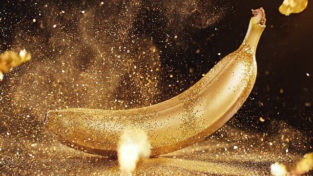 4K video of gold dust exploding around bananas