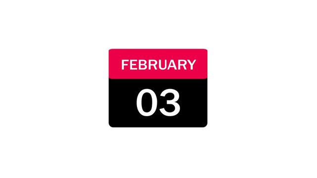 A clean and modern digital calendar icon illustrating the date February 3rd. Features a red header with white text and a black base for the day.