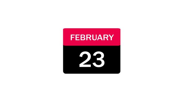 A flat design calendar icon displaying February 23rd with a bold red header and black body, perfect for scheduling, events, and time management concepts.