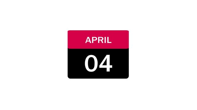 A clean and minimalist calendar graphic featuring the date April 4th with a pink header and black body on a white background.