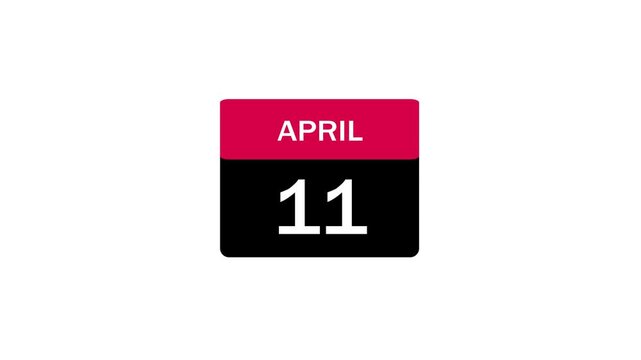 A clean and simple calendar icon featuring the date April 11th with a pink header and black background, ideal for planners, schedules, and event reminders.