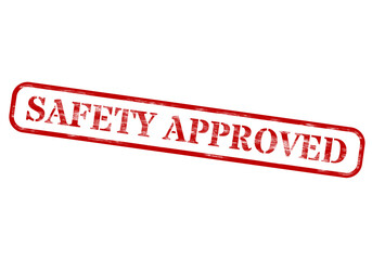 Red and White Safety Approved Rubber Stamp on Black Background