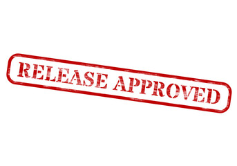 Red Release Approved Rubber Stamp on Black Background with Distressed Texture approval