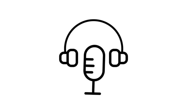 Podcast microphone and headphones animation icons. Podcast microphone and headphones animation for broadcasting, radio hosting, voice recording, and digital content creation.