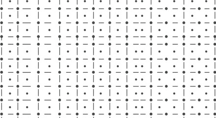 A simple, repeating grid pattern with dots and dashed lines on a white background, forming a structured visual texture.
