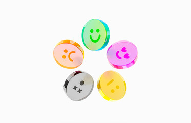 3d Glass emoji feedback icons for customer satisfaction and App rating concept