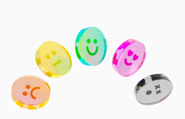 3d Glass emoji feedback icons for customer satisfaction and App rating concept