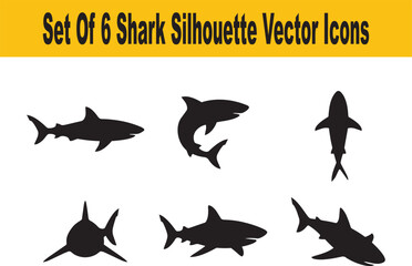 Set Of 6 Shark Silhouette Vector Icons