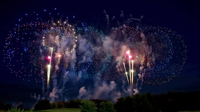 4K video of vibrant fireworks exploding in night sky