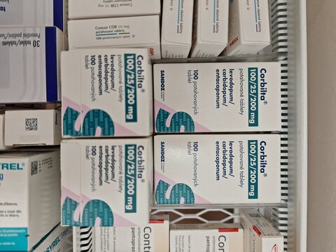 Prague,Czech Republic-23.01.2026: Corbilta by Orion combining levodopa carbidopa and entacapone is used for treatment of Parkinson disease
