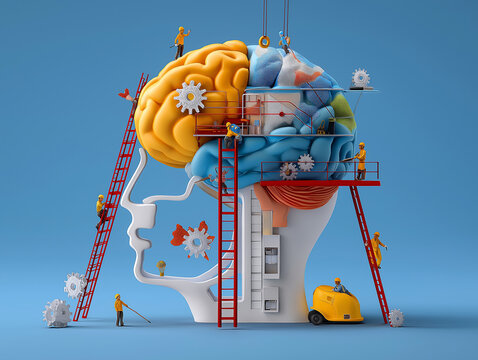 Creative Brain Under Construction Concept &ndash; Innovation, Engineering and AI Development