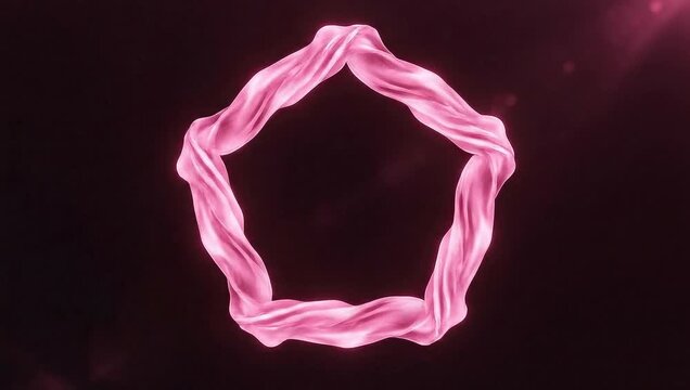 Pink Silk Fabric Rotating in a Pentagonal Loop on Black Background