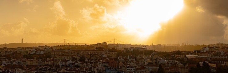 Panorama of the sunset over Lisbon. Portugal
