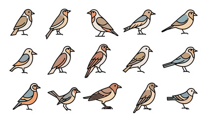 Naklejka premium Set of flat design bird illustrations on white background.
