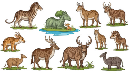 Naklejka premium Collection of prehistoric animals and extinct creatures