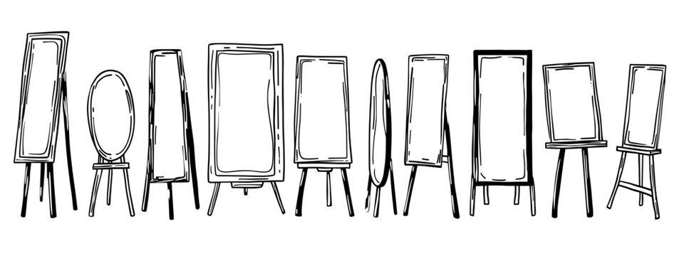 vector illusttration set of mirrors and frames isolated on white background 