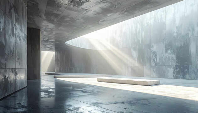Minimalist Concrete Interior with Soft Sunlight and Architectural Shadows