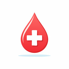 Fototapeta premium Red blood drop with white medical cross symbol for healthcare and donation