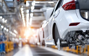 Fototapeta premium Modern Factory Assembly Line for Electric Vehicle Battery Production