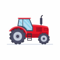 Obraz premium Red tractor illustration with large wheels and exhaust pipe isolated