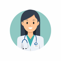 Fototapeta premium Smiling female doctor with stethoscope in a teal circle medical portrait