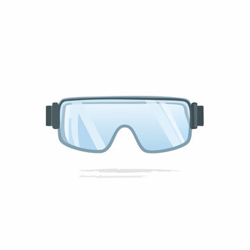 Cartoon illustration of safety goggles, blue tinted lenses, flat style