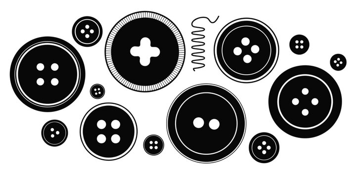 Fashion Button Set Apparel Fastener Silhouette, professional vector pack featuring clothing and garment buttons, apparel fasteners, sewing icons, fashion accessory symbols, garment design elements