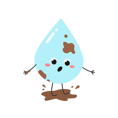 Cute cartoon water drop fell into dirt