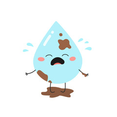Cute dirty cartoon water droplet crying in mud