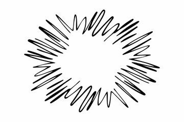 Fototapeta premium A minimalist black scribble circle design on a white background, resembling a sunburst or explosion icon