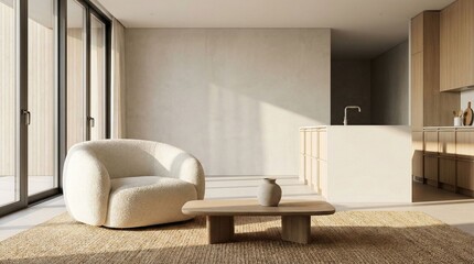 Warm Minimalist Living Space with Sunlight