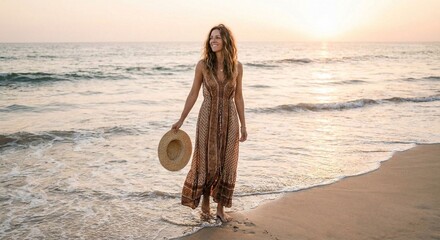 Relaxed Woman Enjoying Beach Sunset