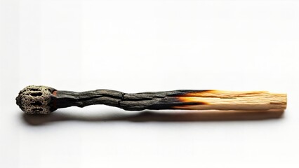 Fully Burned Matchstick on White Background with Intense Color Gradient