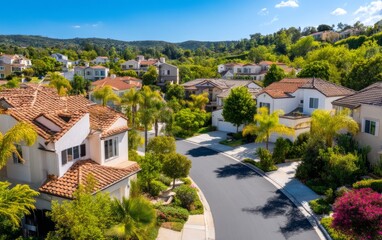 Aerial View of a Serene Suburban Cul-de-Sac Surrounded by Lush Greenery