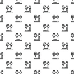Seamless pattern featuring outline icons of automated cnc milling machines
