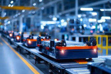 Obraz premium Advanced Production Process of Electric Vehicle Battery in Modern Factory
