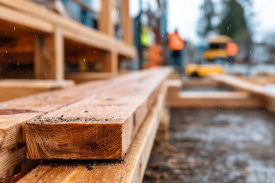 Heavy Rain and Gloomy Skies Affect Building Project Progress on Construction Site