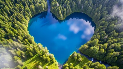 Aerial View of Heart Shaped Lake.