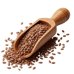 Obraz premium Brown seeds in a wooden scoop isolated on a transparent background