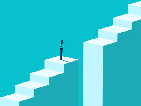 businessman solves the problem of the gap in the staircase.