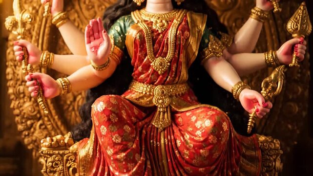 Divine Goddess Durga Adorned with Pink Lotus Flowers